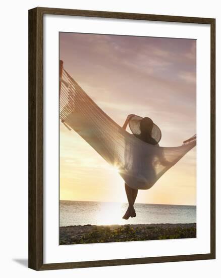 Woman on a Hammock on the Beach, Florida, United States of America, North America-Angelo Cavalli-Framed Photographic Print