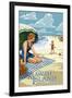 Woman on Beach - Kiawah Island, South Carolina-Lantern Press-Framed Art Print