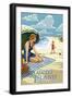 Woman on Beach - Kiawah Island, South Carolina-Lantern Press-Framed Art Print