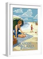 Woman on Beach - Kiawah Island, South Carolina-Lantern Press-Framed Art Print