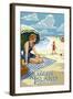 Woman on Beach - Kiawah Island, South Carolina-Lantern Press-Framed Art Print