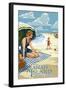 Woman on Beach - Kiawah Island, South Carolina-Lantern Press-Framed Art Print