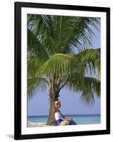 Woman on Beach, Maldives Islands, Indian Ocean-Angelo Cavalli-Framed Photographic Print