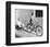 Woman on Bicycle Man Tricycle-null-Framed Art Print