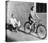 Woman on Bicycle Man Tricycle-null-Stretched Canvas