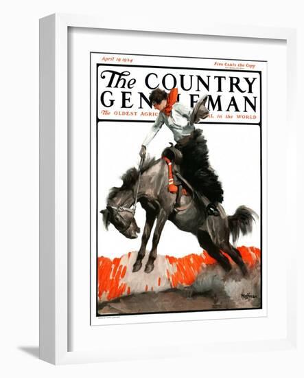 "Woman on Bucking Bronco," Country Gentleman Cover, April 19, 1924-Frank Hoffman-Framed Giclee Print