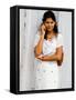 Woman on Cell Phone in Modern New Delhi, India-Bill Bachmann-Framed Stretched Canvas