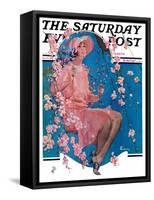 "Woman on Floral Swing," Saturday Evening Post Cover, May 19, 1928-Elbert Mcgran Jackson-Framed Stretched Canvas