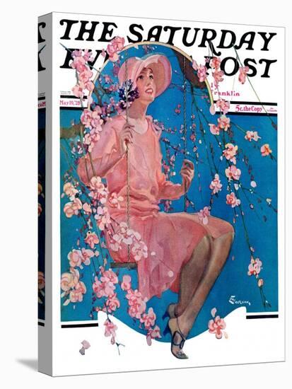 "Woman on Floral Swing," Saturday Evening Post Cover, May 19, 1928-Elbert Mcgran Jackson-Stretched Canvas