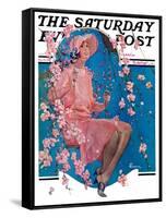 "Woman on Floral Swing," Saturday Evening Post Cover, May 19, 1928-Elbert Mcgran Jackson-Framed Stretched Canvas