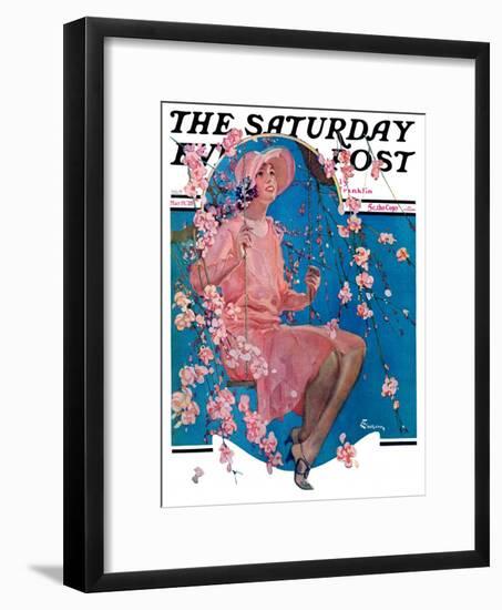 "Woman on Floral Swing," Saturday Evening Post Cover, May 19, 1928-Elbert Mcgran Jackson-Framed Giclee Print