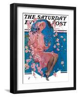 "Woman on Floral Swing," Saturday Evening Post Cover, May 19, 1928-Elbert Mcgran Jackson-Framed Giclee Print