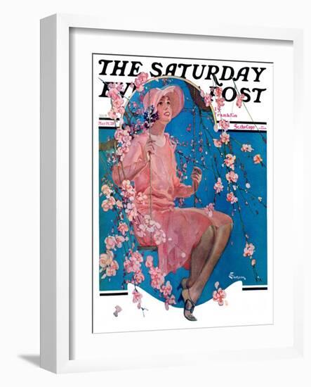 "Woman on Floral Swing," Saturday Evening Post Cover, May 19, 1928-Elbert Mcgran Jackson-Framed Giclee Print