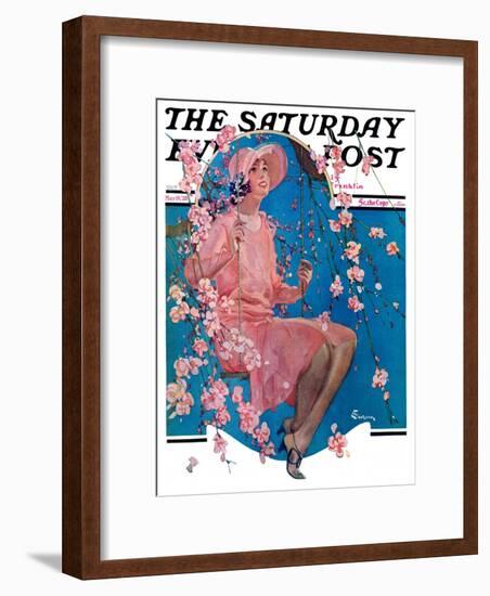 "Woman on Floral Swing," Saturday Evening Post Cover, May 19, 1928-Elbert Mcgran Jackson-Framed Giclee Print