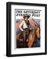 "Woman on Horse in Mountains," Saturday Evening Post Cover, October 6, 1928-William Henry Dethlef Koerner-Framed Giclee Print