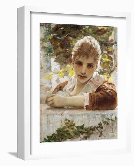 Woman on Porch-Eugenio Prati-Framed Giclee Print