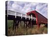 Woman on Roseman Bridge, Madison County, Iowa, USA-Bill Bachmann-Stretched Canvas