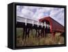 Woman on Roseman Bridge, Madison County, Iowa, USA-Bill Bachmann-Framed Stretched Canvas