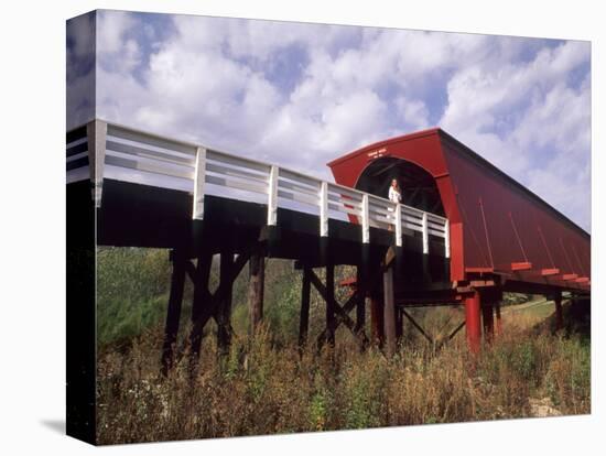 Woman on Roseman Bridge, Madison County, Iowa, USA-Bill Bachmann-Stretched Canvas