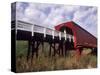 Woman on Roseman Bridge, Madison County, Iowa, USA-Bill Bachmann-Stretched Canvas