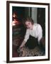 Woman on Rug by Fire-Charles Woof-Framed Photographic Print