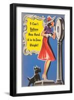 Woman on Scale with Scottie Dog-null-Framed Art Print