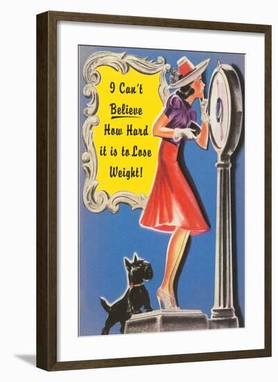 Woman on Scale with Scottie Dog-null-Framed Art Print