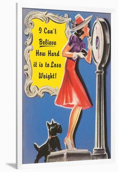 Woman on Scale with Scottie Dog-null-Framed Art Print