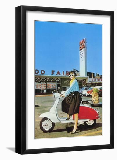 Woman on Scooter, Retro-null-Framed Art Print