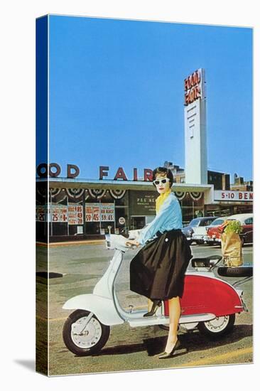 Woman on Scooter, Retro-null-Stretched Canvas