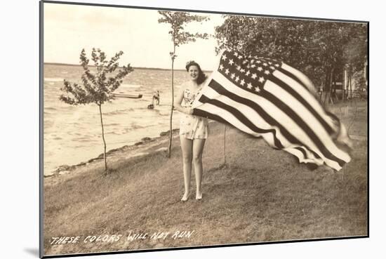 Woman on Shore Holding Flag-null-Mounted Art Print