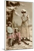 Woman on Skis, Girls on Sled-null-Mounted Art Print