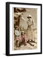 Woman on Skis, Girls on Sled-null-Framed Art Print