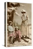 Woman on Skis, Girls on Sled-null-Stretched Canvas