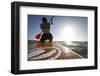 Woman on Stand Up Paddle-Board Heads into the Sunset at San Onofre Beach, San Clemente, California-Louis Arevalo-Framed Photographic Print