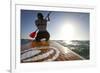 Woman on Stand Up Paddle-Board Heads into the Sunset at San Onofre Beach, San Clemente, California-Louis Arevalo-Framed Photographic Print