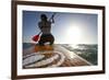 Woman on Stand Up Paddle-Board Heads into the Sunset at San Onofre Beach, San Clemente, California-Louis Arevalo-Framed Photographic Print