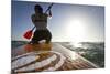 Woman on Stand Up Paddle-Board Heads into the Sunset at San Onofre Beach, San Clemente, California-Louis Arevalo-Mounted Photographic Print