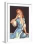 Woman on Telephone with Fur-Trimmed Negligee-null-Framed Art Print