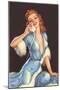 Woman on Telephone with Fur-Trimmed Negligee-null-Mounted Art Print