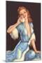 Woman on Telephone with Fur-Trimmed Negligee-null-Mounted Art Print