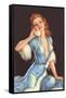 Woman on Telephone with Fur-Trimmed Negligee-null-Framed Stretched Canvas