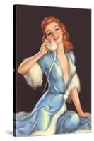 Woman on Telephone with Fur-Trimmed Negligee-null-Stretched Canvas