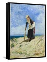 Woman on the beach, circa 1875-Giuseppe or Joseph de Nittis-Framed Stretched Canvas