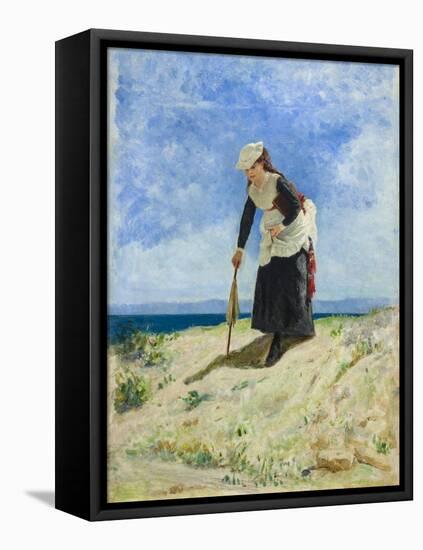 Woman on the beach, circa 1875-Giuseppe or Joseph de Nittis-Framed Stretched Canvas