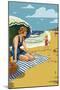 Woman on the Beach - Surfboards and Trees-Lantern Press-Mounted Art Print