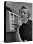 Woman Operating Coin-Operated Perfume Vending Machine-Nina Leen-Stretched Canvas