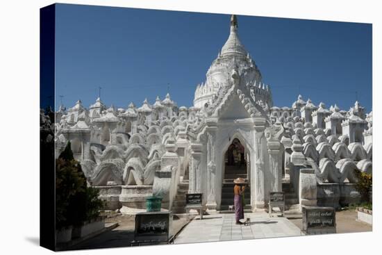 Woman Outside Hsinbyume (Or Myatheindan) Pagoda, Mingun, Myanmar (Burma)-Annie Owen-Stretched Canvas