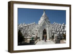 Woman Outside Hsinbyume (Or Myatheindan) Pagoda, Mingun, Myanmar (Burma)-Annie Owen-Framed Photographic Print