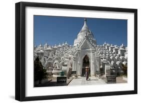 Woman Outside Hsinbyume (Or Myatheindan) Pagoda, Mingun, Myanmar (Burma)-Annie Owen-Framed Photographic Print